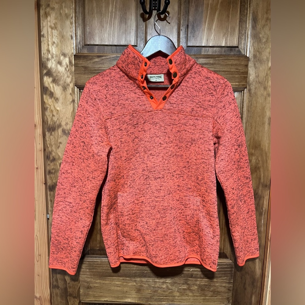 Rustic Ridge quarter snap fleece lined pullover, coral orange, size medium